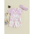 thumbnail image 4 of Suealasg 3Pcs Toddler Baby Girls Clothes Set Short Sleeve T-shirt +Flower Print Suspender Shorts and Headband 6M 12M 18M 24M 3T Infant Girls Summer Outfit, 4 of 8