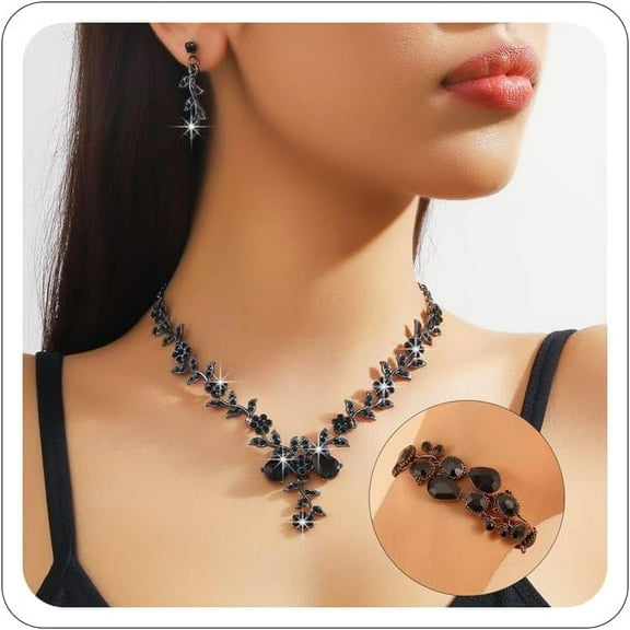 Silver Prom Jewelry Set Gold Wedding Jewelry Sets for Brides Necklace and Earring Bracelet Rhinestone Prom Party Costume Accessorie