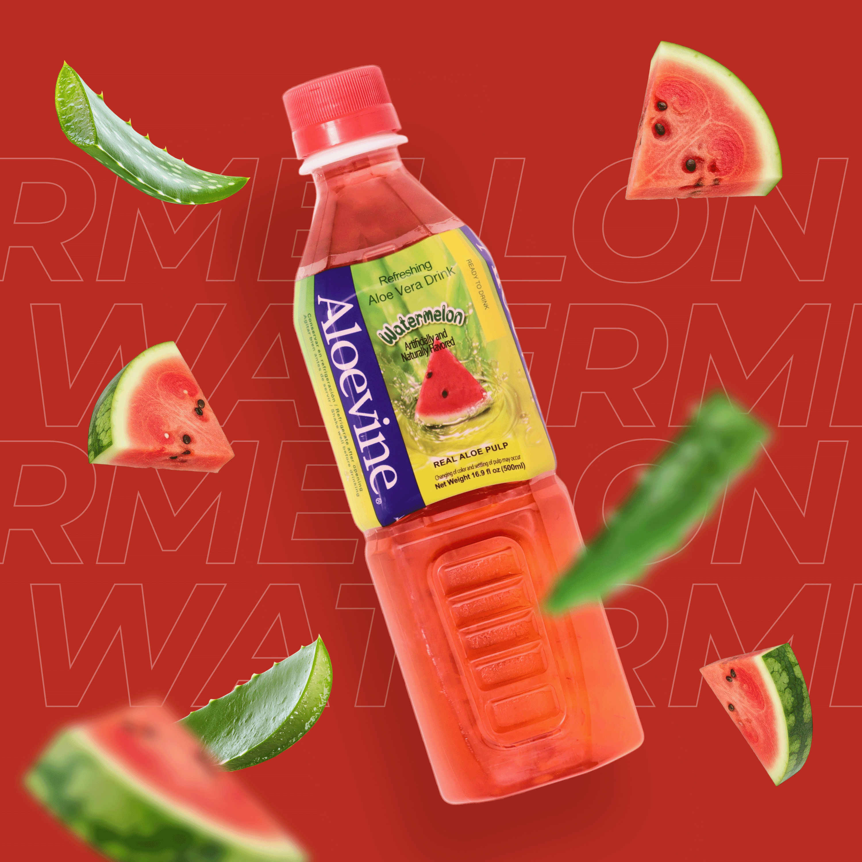 Aloevine Watermelon Aloe Vera Drink with Aloe Pulp, 16.9 fl oz, 10 Count  Bottles
