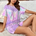 thumbnail image 4 of Bingfone Purple Sparkling Butterfly Print Pajamas Sets for Women Soft Short-Sleeved Pjs with Lounge Shorts Two Piece Sleepwear, 4 of 5