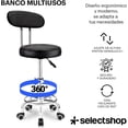 thumbnail image 2 of Banco Multifuncional Acojinado Taburete Multiusos con Ruedas Redondo Banco De Trabajo con Ruedas Silla Giratoria con Reposapiés De Altura Ajustable Oficina Salón SPA Tatuajes (Con Respaldo), 2 of 7