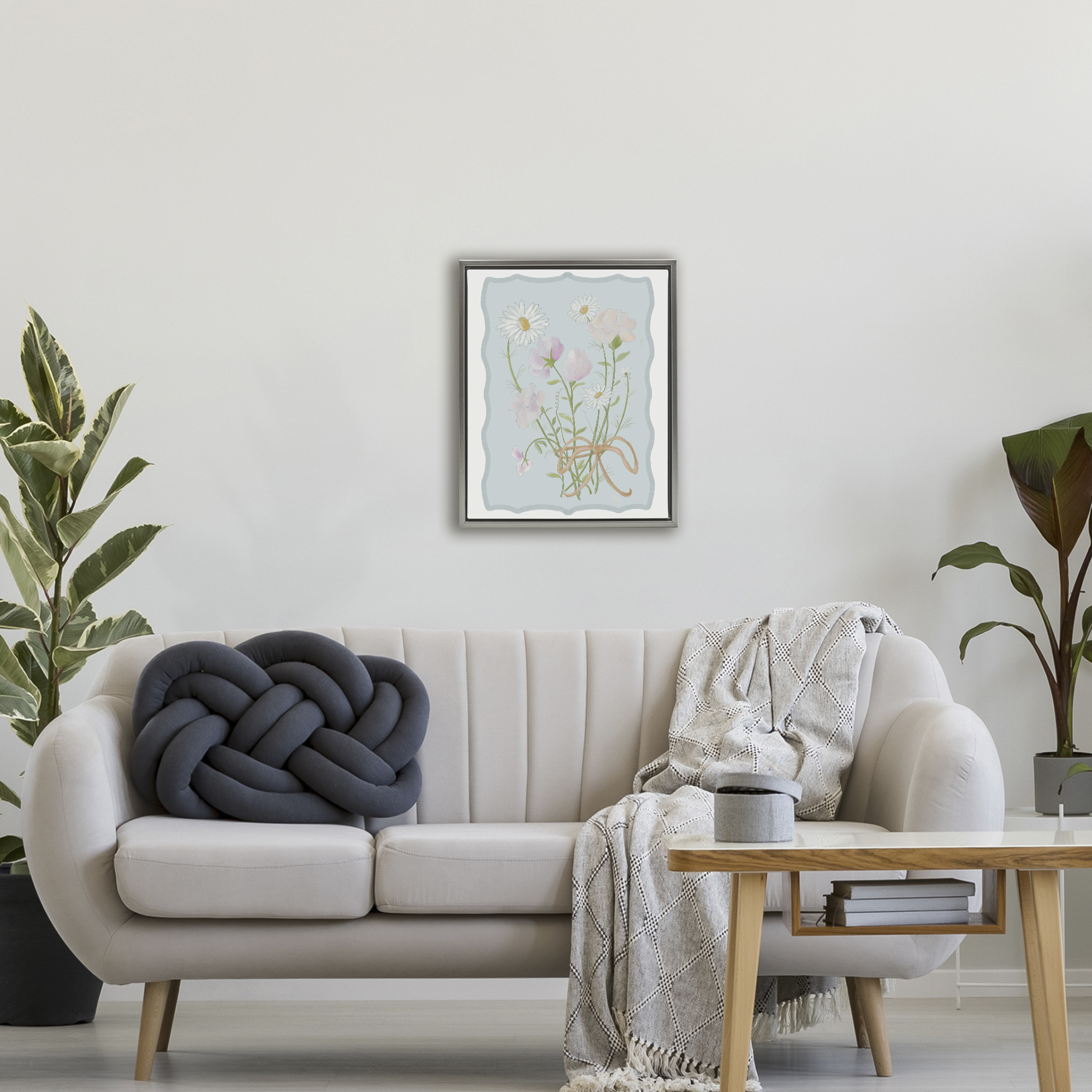 Spring Cottage Clippings Gray Framed Floater Canvas Wall Art, design by Leslie Hermosa