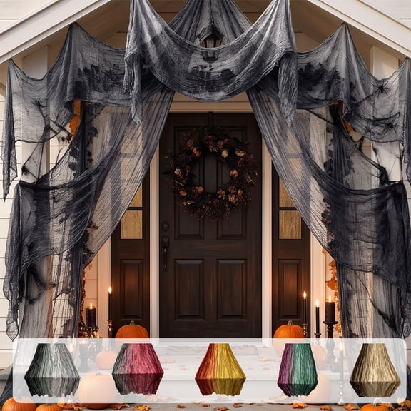 2 Pcs Halloween Creepy Gauze Decor Cloth Spooky Tattered Table Runner Vintage Gradient Fabric Porch Window Drape for Home Party Halloween Gift (70.86x35.43 In)