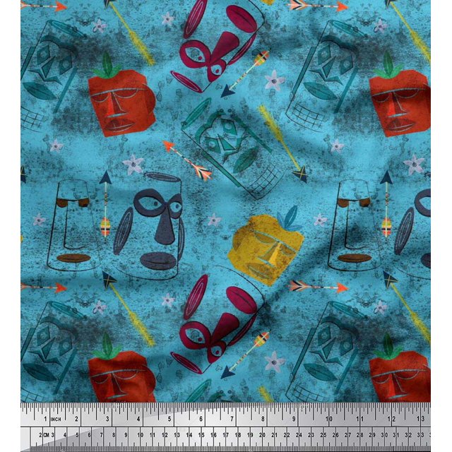 Soimoi Velvet Fabric Arrow & Mask African Print Fabric by Yard 58 Inch Wide