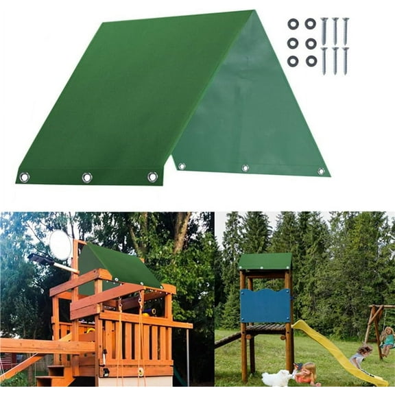 Swing Set Replacement Tarp, 43 X 90 Inch Tarp Canopy Shade Replacement, Waterproof & Sunlight Protection Playground Roof, Oxford Swing Set Replacement Tarp Green Green One Size