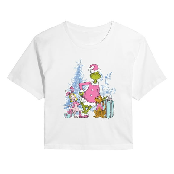 Dr. Seuss - Grinch Max and Cindy Lou- Juniors Cropped Short Sleeve Graphic T-shirt