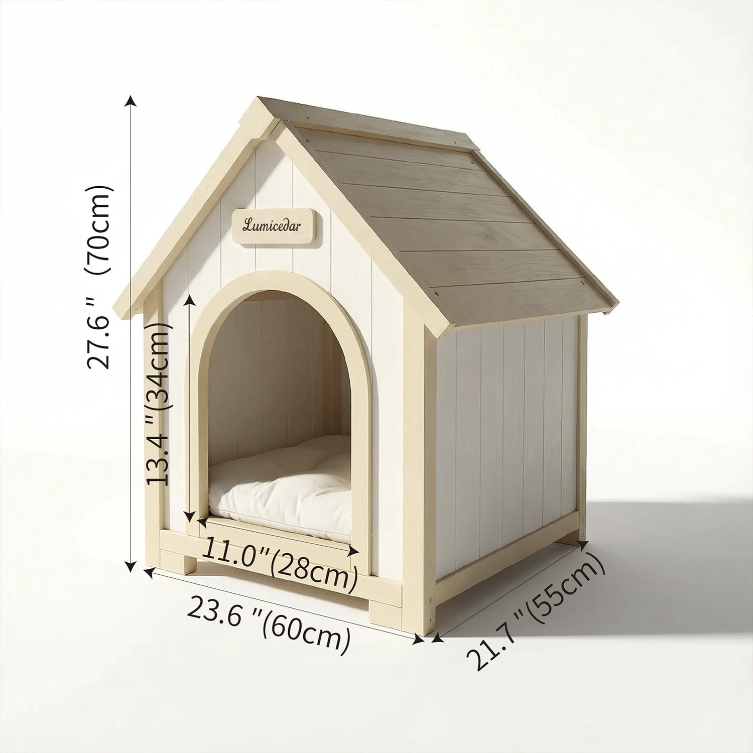 Modern Indoor Wooden Dog House with EVA Cushion – Solid Cedar Pet House for Small Dogs & Cats
