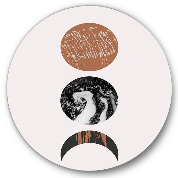 Designart 'Retro Shapes Abstract Moons and Suns' Modern Circle Metal Wall Art 36x36 - Disc of 36