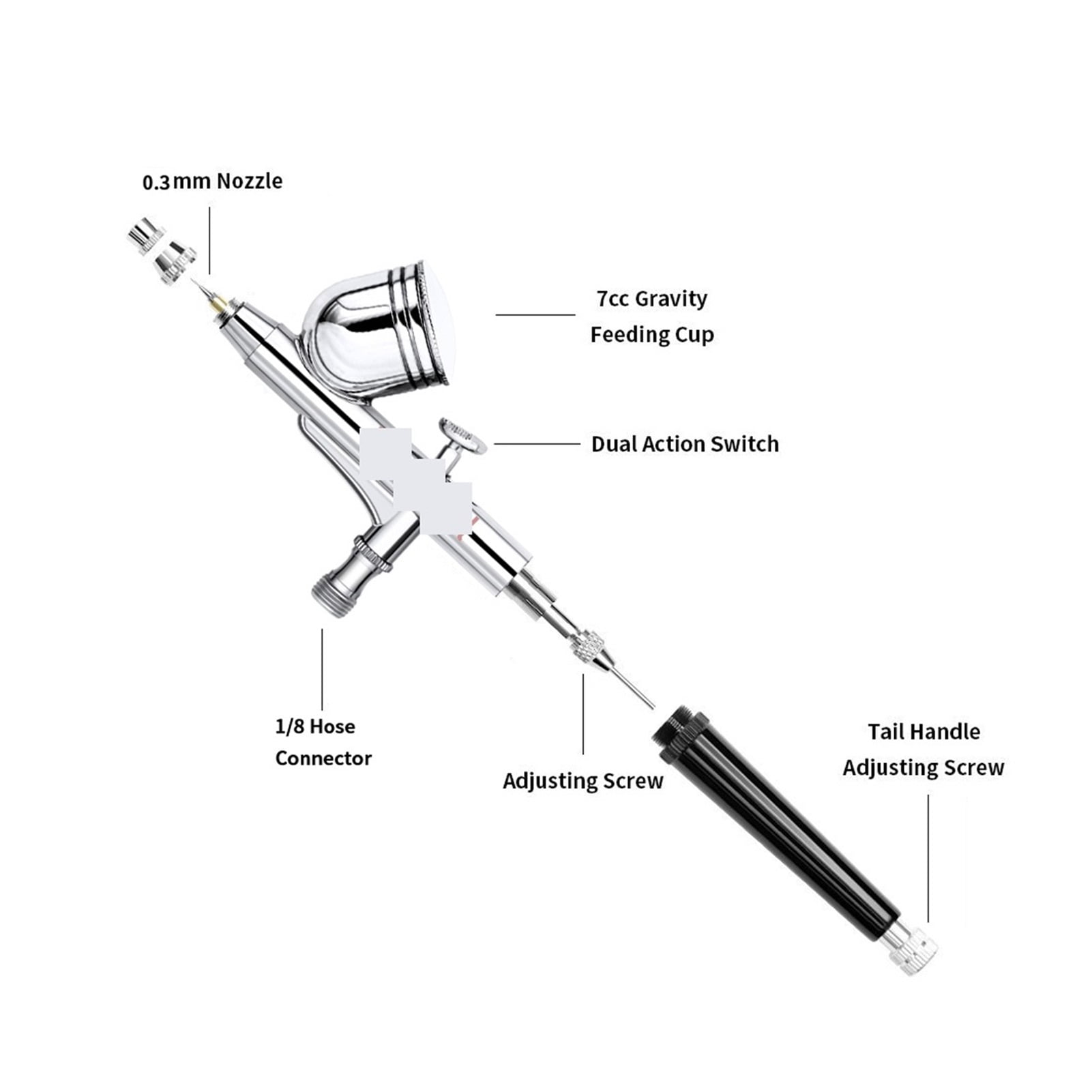 0.3MM 7CC Dual-Action Airbrush With Box Gravity Spray Gun Air Hose For Art Cake Nail Model Paint Spraying Hobby ,Versatile applications