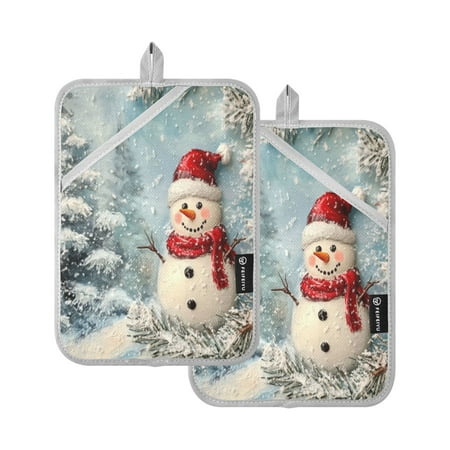 

Two Pieces Of Square Heat Insulation Pad Oven Mitts 7x9.8 Inch Oven Microwave Kitchen Cooking Baking Christmas Snow Man