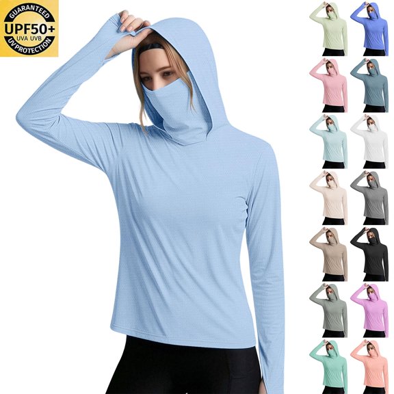 FchengtaiS Women's Sun Protection Hooded Shirt UPF 50 Long Sleeve Lightweight Hoodie Summer Hiking Outdoor Fishing Shirts with Mask