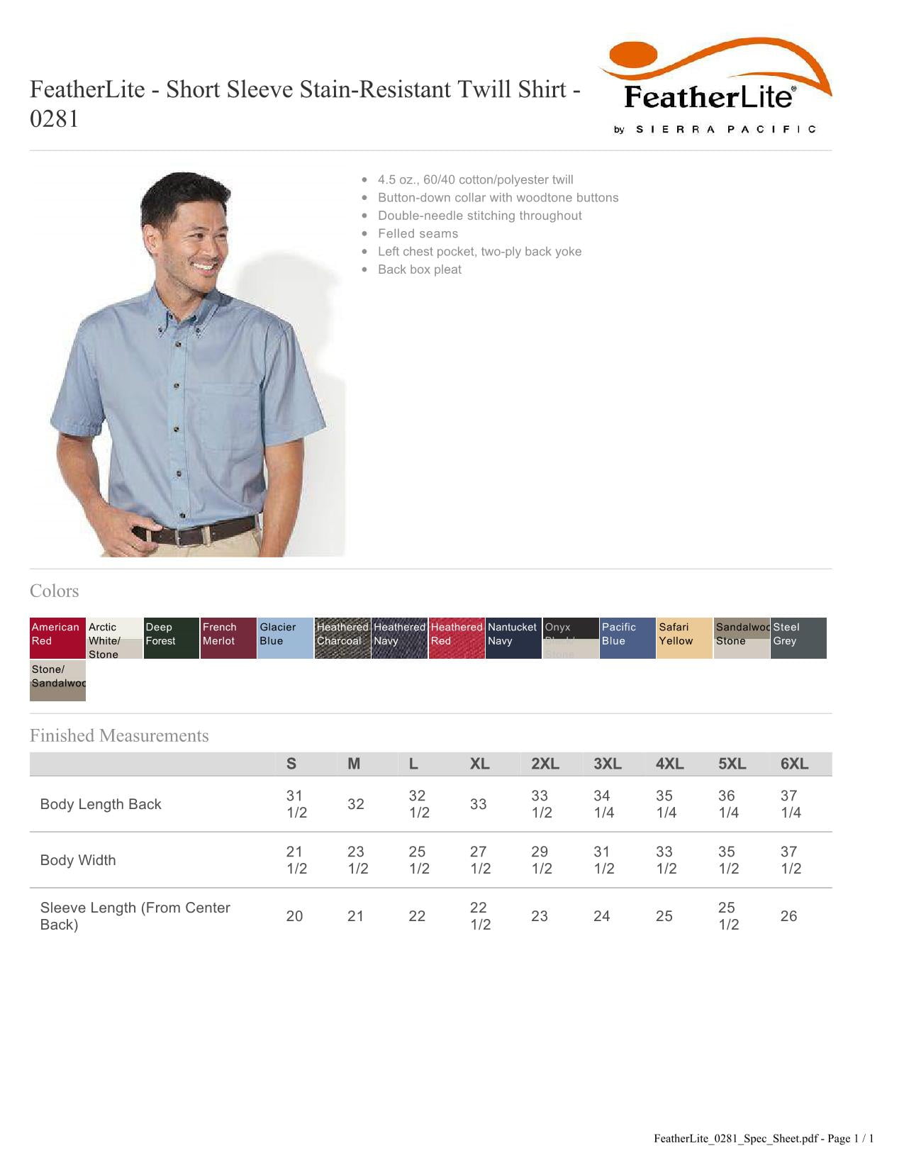 Short Sleeve Stain-Resistant Twill Shirt 0281 FeatherLite