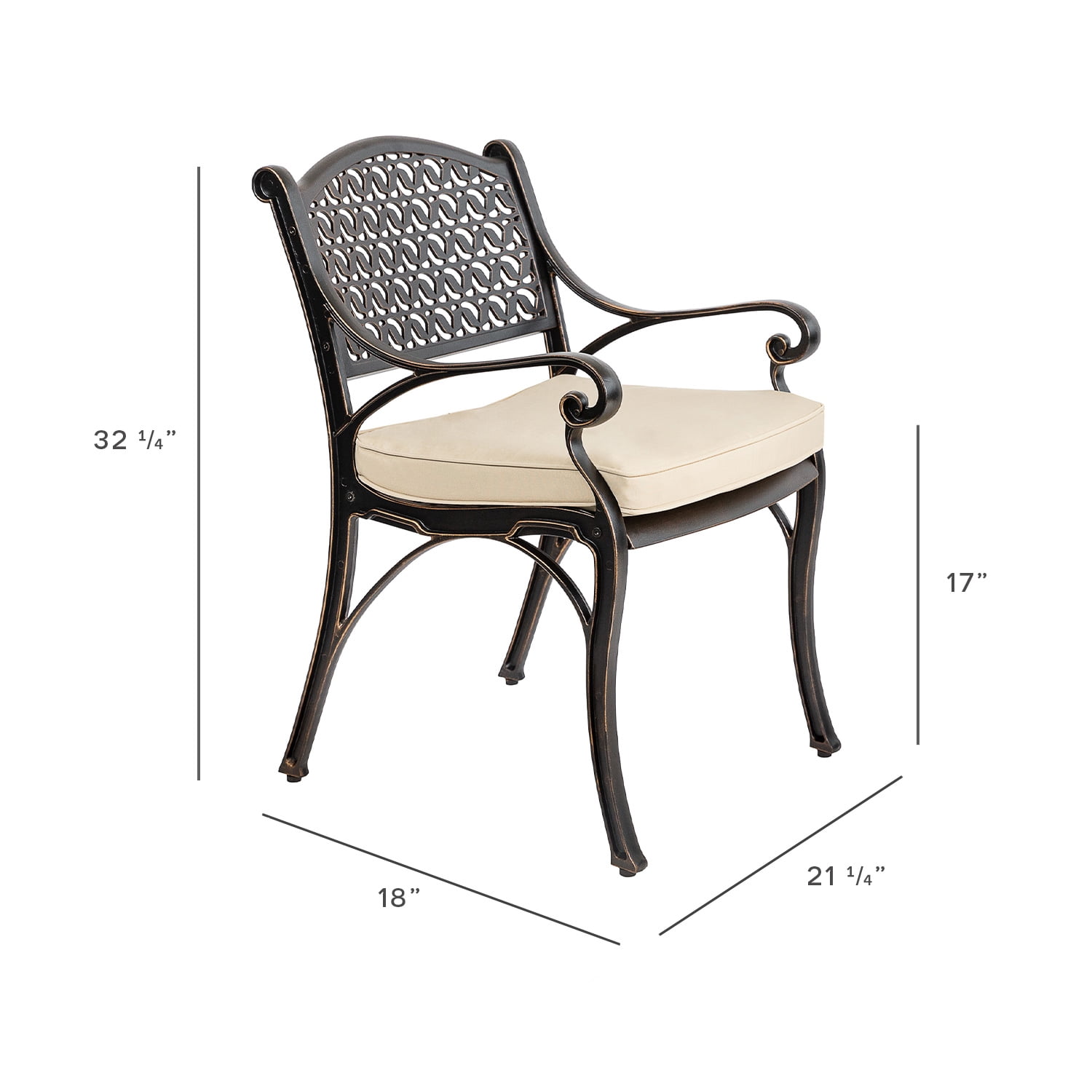 Kinger Home 2-Piece Cast Aluminum Outdoor Patio Chairs, Patio Chairs Set of 2, Patio Seating with Cushions, Chairs for Outside, Weather Resistant, Cushions Included