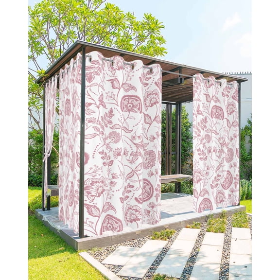 nqOlkjepod Outdoor Curtains for Patio Waterproof, Boho Pink Floral Outdoor Privacy Panels Grommet, Vintage Farmhouse Paisley Plant Leaf Blackout Outside Curtains for Porch/Cabana 54"x84", 1 Panel