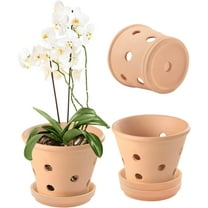 Trianu 3 Pack Terracotta Orchid Pots with Holes and Saucers 5.9 inch Clay Orchid Planter Pots for Repotting, Plant Flower Pots for Orchid Indoor and Outdoor Promotes Air Circulation