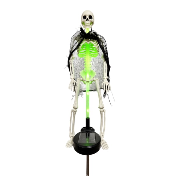 Solar Skeleton Yard Stake Lamp, Glow Bones Halloween Decoration with LED Light, Waterproof 3D Realistic Skull for Outdoor Grave Lawn Patio Fall Decor