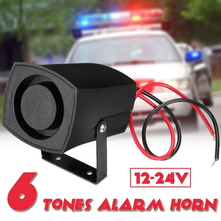 Black 12-24V Warning Speaker Electric 6 Tones Horn Sound Loud Wired Alarm Bell Ring Universal Emergency Security Protection System For Home & Outdoor Cars Trucks