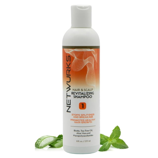 NetWurks Champú revitalizante para cabello y cuero cabelludo con biotina, aloe vera y aceite de árbol de té para puntas abiertas y roturas, 8 oz