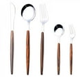 thumbnail image 6 of Pretty Comy Retro Wooden Handle Stainless Steel Dinnerware Gold-Plateing Elegant Western Food Fork Spoon Knife Tableware Silver, 6 of 6