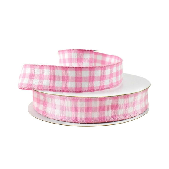 Classic Checkered Plaid Wired Ribbon, 5/8-Inch, 10-Yard - Pink