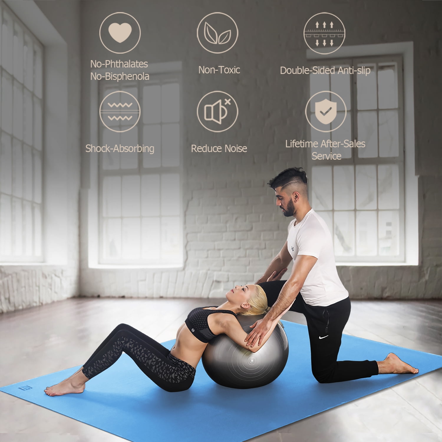 GXMMAT Large Yoga Mat 6'*6'(7mm), Extra Thick Comfortable Workout Mats for Home Gym, Non-Slip Barefoot Wide Exercise Mat, Blue