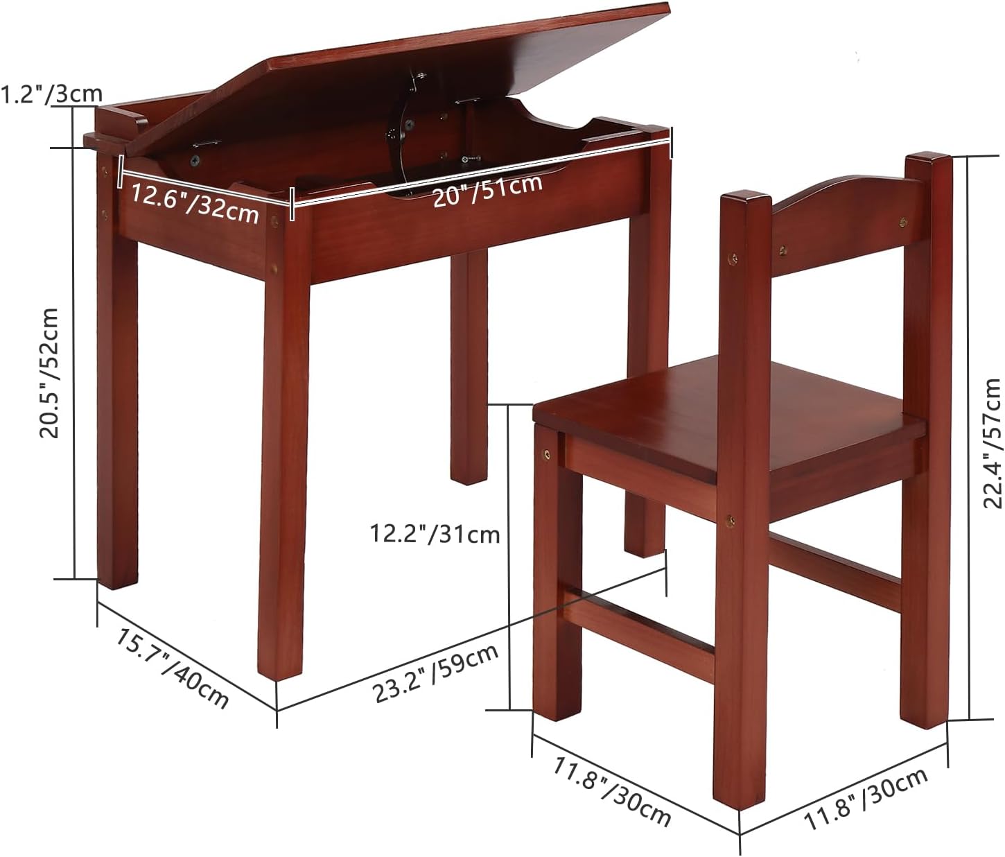 JOYMOR Kids Desk,Wooden Lift-Top Desk and Chair Set, Toddler Table and Chair with Storage for Study & Craft, Brown