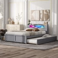thumbnail image 3 of Queen Size Bed Frame w/Twin Trundle & 2 Storage Drawers, Wooden Platform Bed w/Slat Support and LED Headboard, No Box Spring Needed, for Kids Teens Adults Bedroom (Gray), 3 of 9