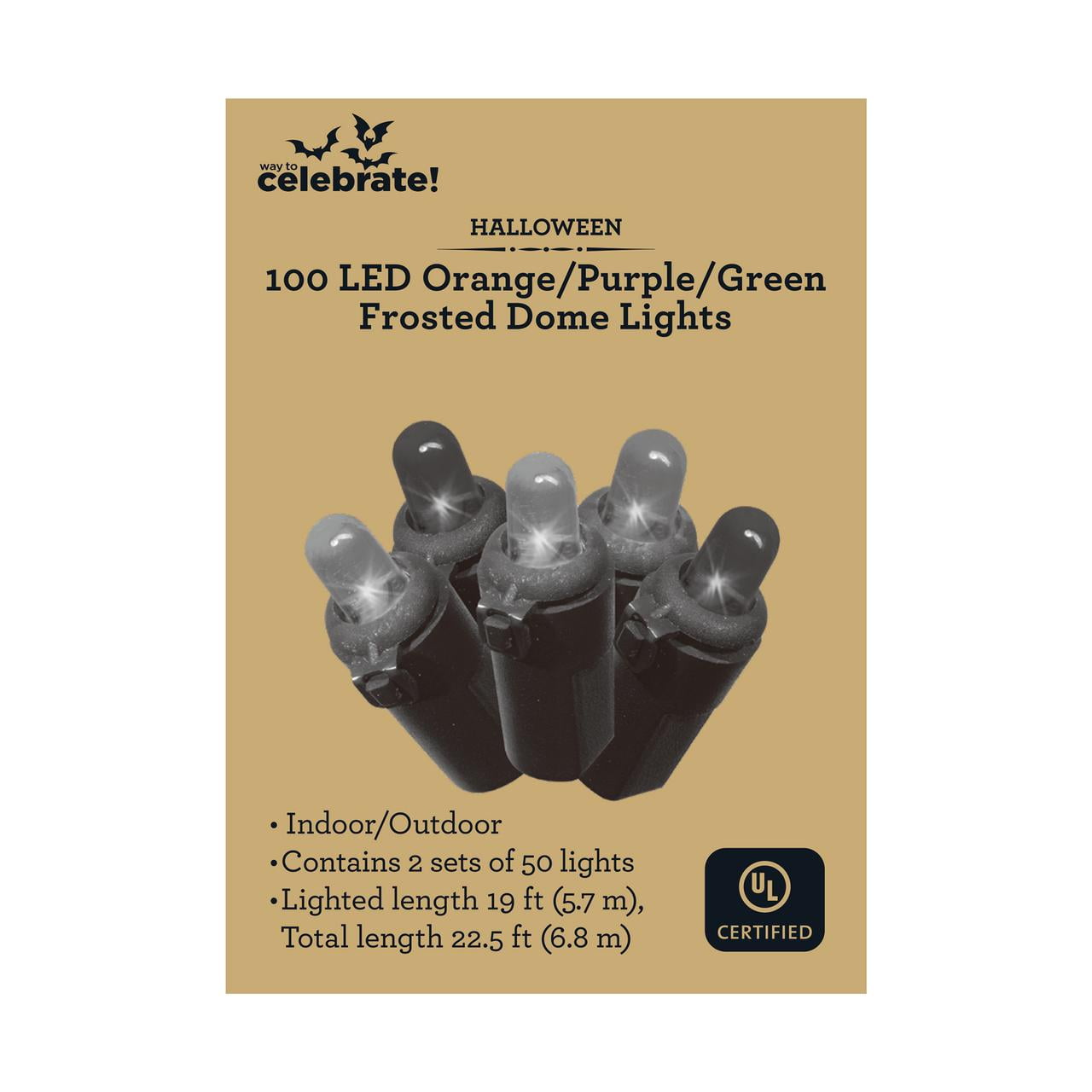 Multicolor Lights, 100CT, LED Frosted Dome, 19ft, Halloween Indoor/Outdoor, by Way To Celebrate