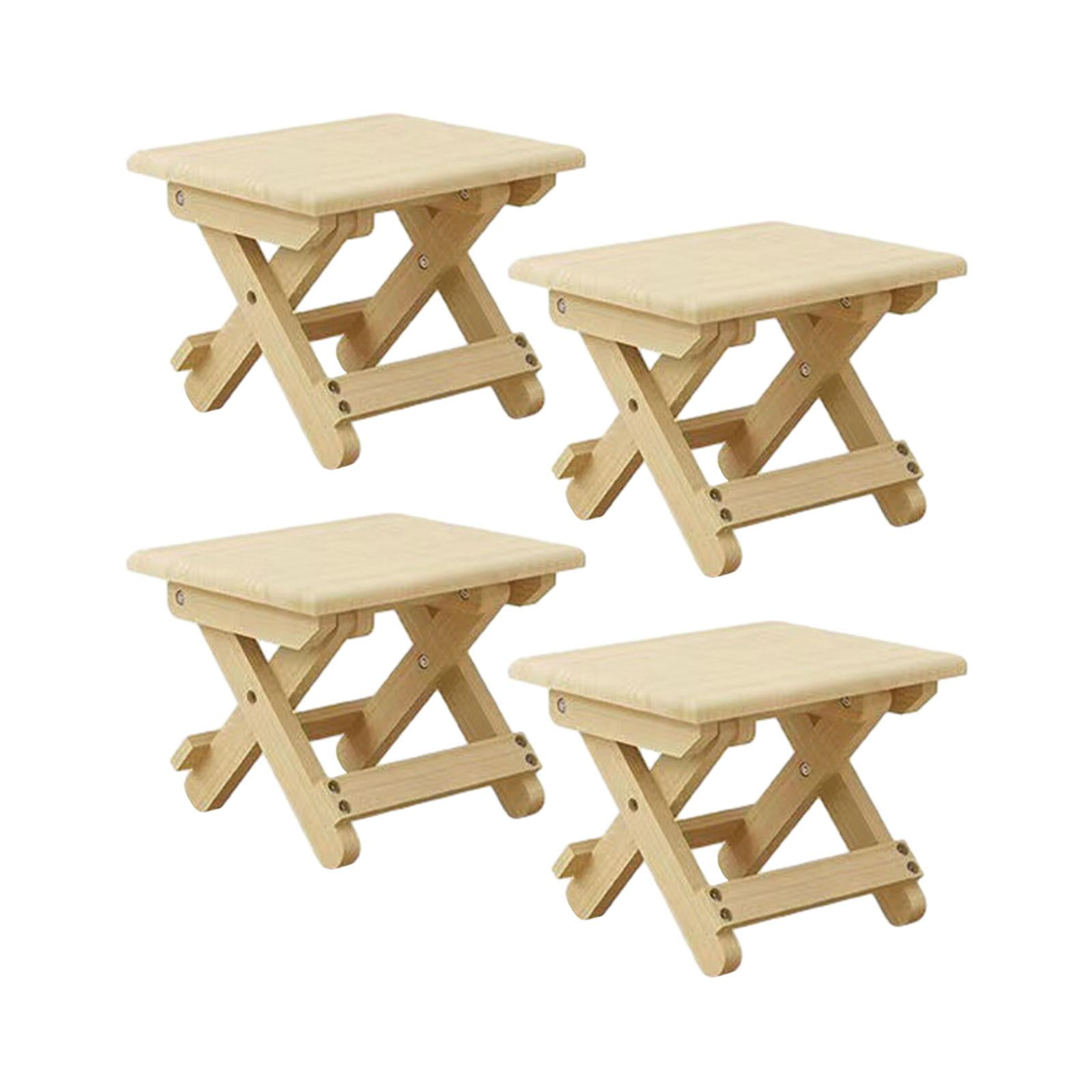 harayaa 4 Pieces Wooden Foldable Camping Stool 24x20x20cm for Outdoor Dining Fishing