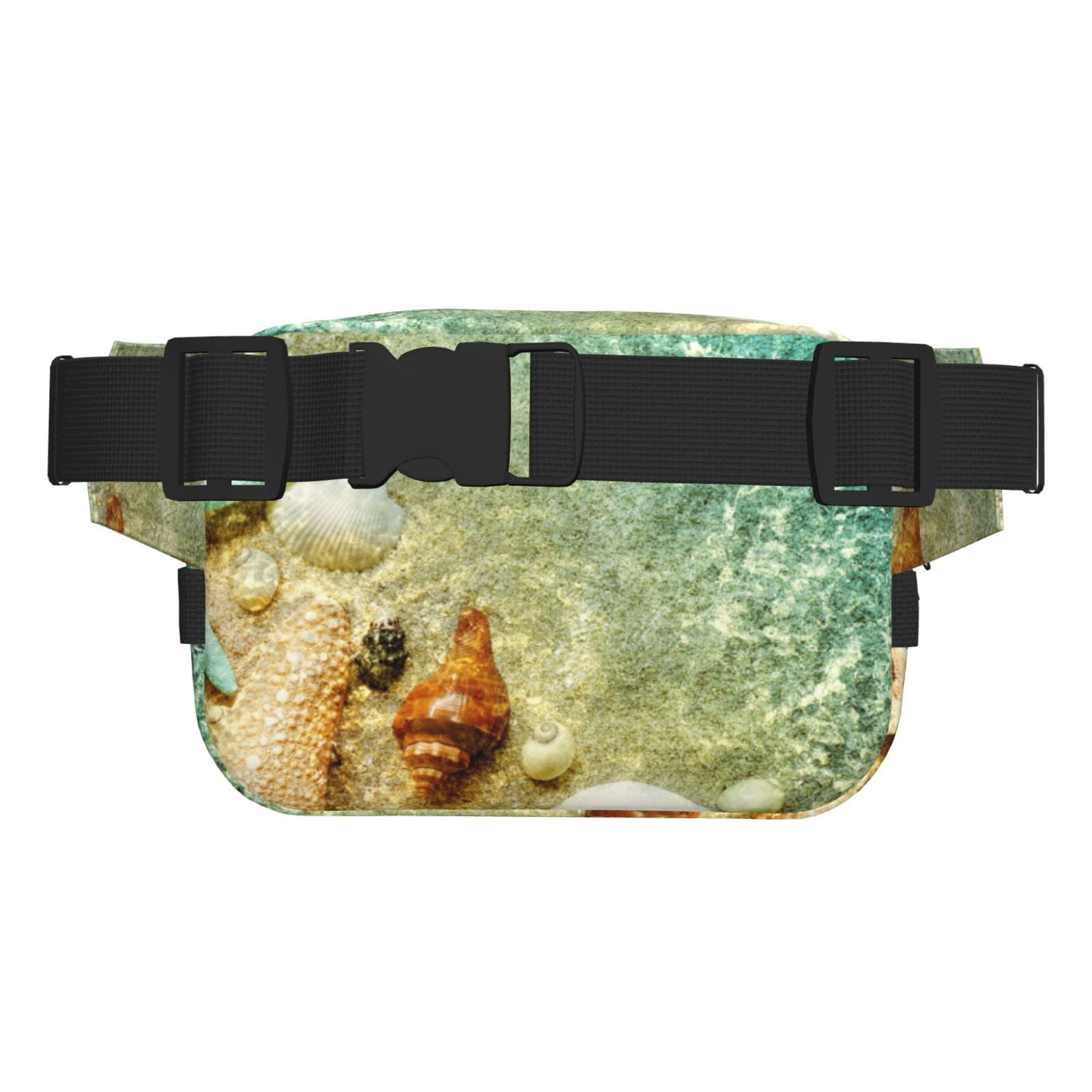 Picia Starfish And Seashell Print Square Double-Layer Waist Bag Mini Adjustable Waist Belt Bag Exercise Running Travel Hiking