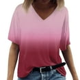 thumbnail image 2 of Tshirts Women Trendy Women's V-neck Short-sleeved Fashionable Gradient Printed Top, 2 of 5
