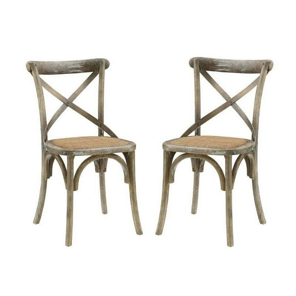 Home Square 2 Piece Wood Dining Side Chair Set with Rattan Seat in Gray