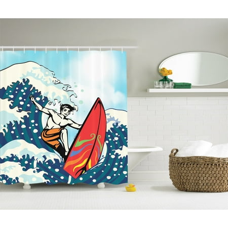 Shower Cabana - Cabana Hawaii Surfboard Surfer Ocean Tropical Beach Summer Surf Shower Curtain