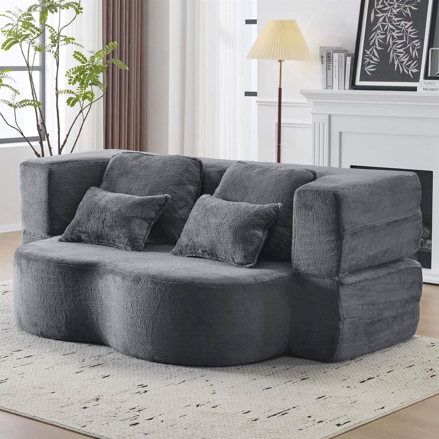 Demi Bonn 78" Foldable Sofa Bed, Chenille Futon Couch, High-Density Foam Convertible Sleeper Sofa for Living Room, Guest Room, Bedroom, Gray