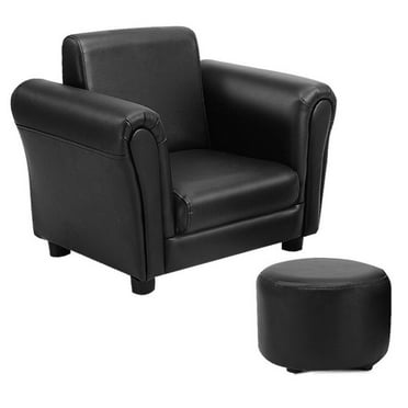 GVN Black Kids Single Armrest Couch Sofa with Ottoman, Bedroom Chair for Kids