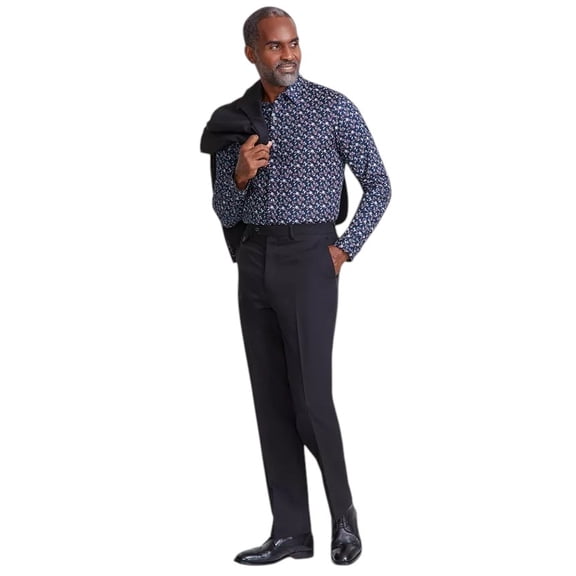 Tayion Mens Classic fit Dress Pants 34 / 32 Black Solid Stretch