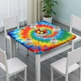 thumbnail image 3 of Colorful Rainbow Tie Dye Spiral Pattern Square Fitted Tablecloth with Elastic Edge,Square Table Cover,Washable Elastic Table Cover for Home Kitchen Party Decor 34"x34", 3 of 6