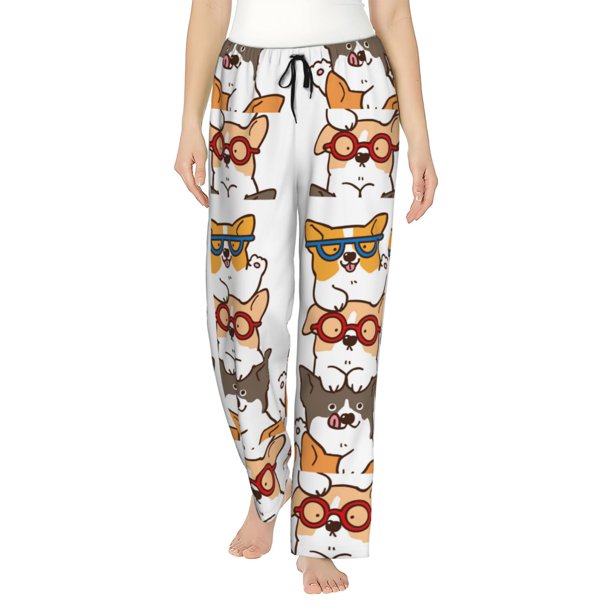 Fotbe Corgi Dog2 Pantalones de Pijama para Mujer, Pantalones de Dormir, Pantalones Pj con Cordón y Bolsillos-3X-Large