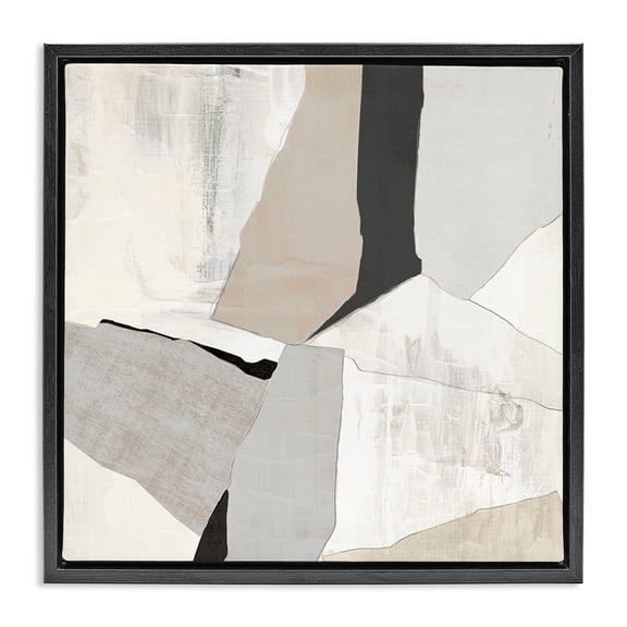 Stupell Industries Contemporary Neutral Hued Abstract Shapes Black Floating Frame Canvas Art, 18 x 18, by Susan Jill