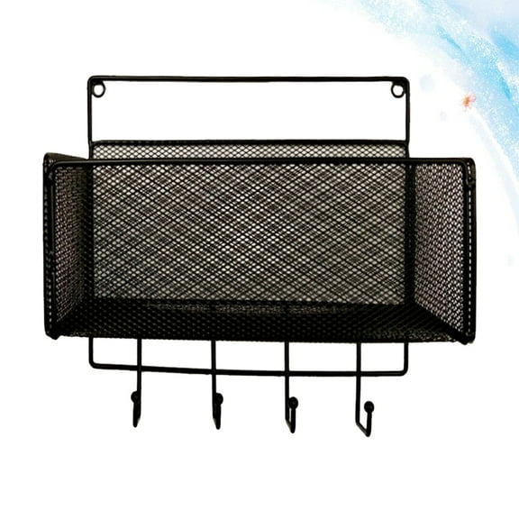 WHAMVOX  Hook Storage Rack Bathroom Wire Basket Wall Mount Key Holder Black