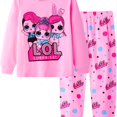 thumbnail image 1 of Girls Pajamas Cartoon Pattern Round Neck Long Sleeve Pants Set, 1 of 6