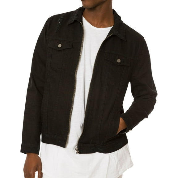 Jaywalker Mens Destructed Trucker Jacket, Black, X-Large