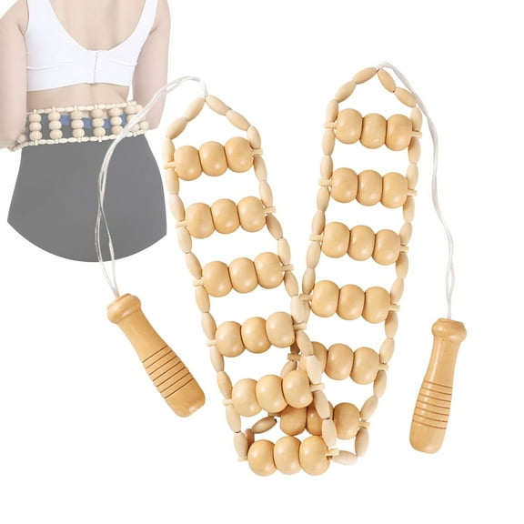 Wood Back Massage Roller Rope Tool, Wood Therapy Manual Massage Strap for Back, Neck, Shoulders, Legs, Waist Pain Relief