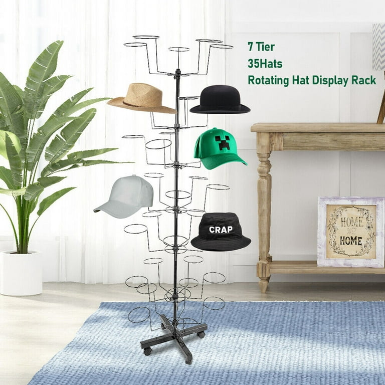 YIYIBYUS 7-Tiers 35-Hats Adjustable Hat White Metal Storage Rack Display  Stand with 4-Wheels for Retail Store OT-HSYXF-2294 - The Home Depot