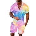 thumbnail image 2 of Mens Summer Outfits Shorts Banded Collar Printing Beach Outfits Flower Print Summer Tropical Suit Comfy Outdoor Casual Vacation Travel Suit,Multicolour,M, 2 of 4