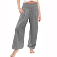 thumbnail image 2 of Mercatoo Teen Girls Cotton Linen Palazzo Pants Wide Leg High Waisted Casual Pants Elastic Waist Loose Fit Solid Color Trousers, 2 of 4
