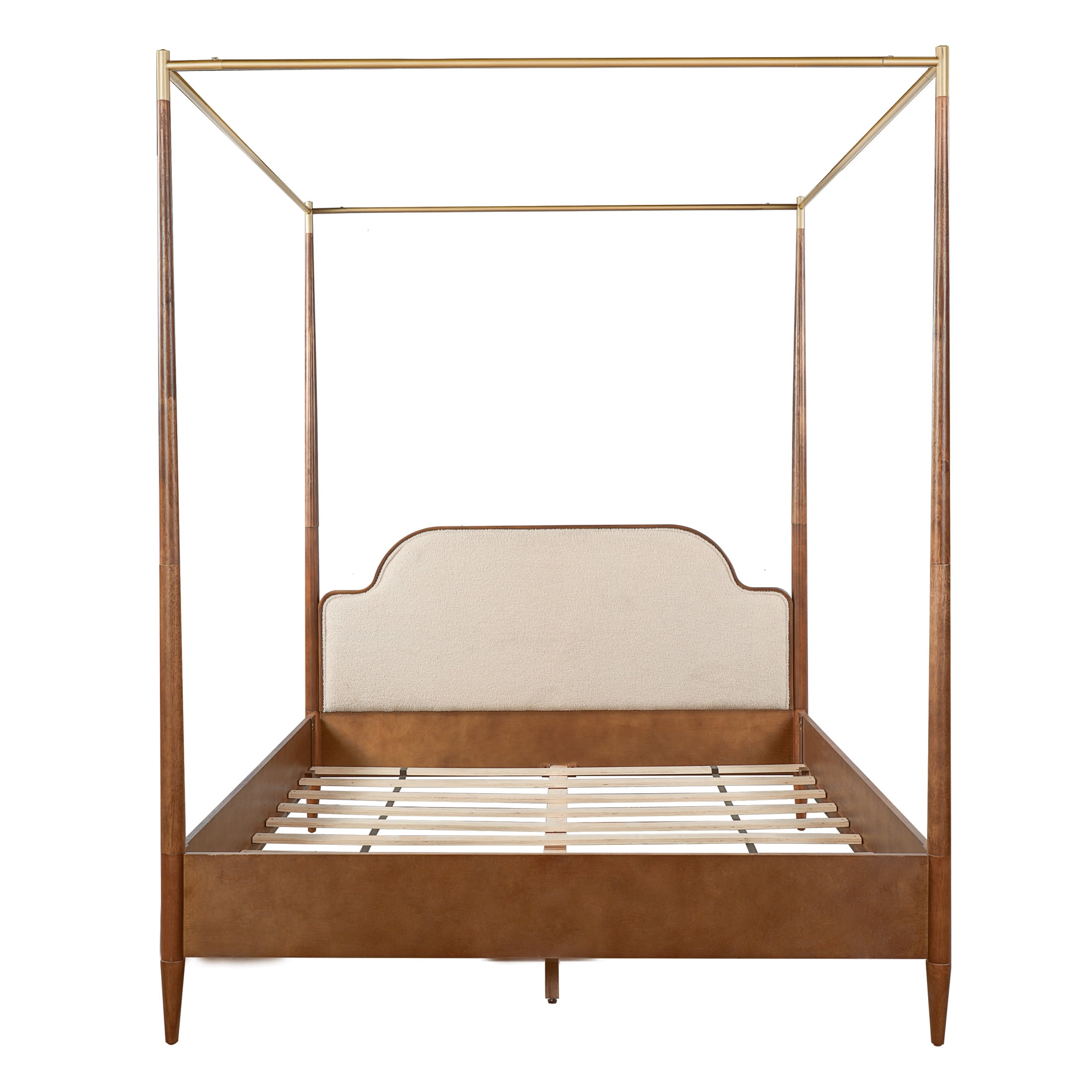 Christopher Knight Home Queen Canopy Bed Frame with Fleece Upholstered, Wood Frame, Brown+Off White