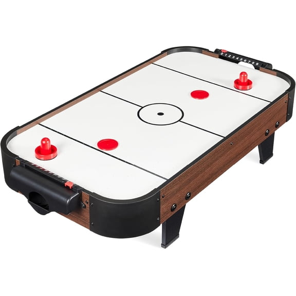 WILLYO  40in Portable Tabletop Air Hockey Arcade Table for Game Room w/ 100V Motor, Electric Fan, 2 Strikers, 2 Pucks Black Walnut