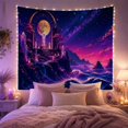 thumbnail image 2 of Moonlit Castle Above Dark Neon Ocean Waves, Mystical Fantasy Style for Ocean Lovers, Coastal Wall Art, Housewarming Gift, Tapestry Wall Hanging for Bedroom and Dorm, 2 of 7