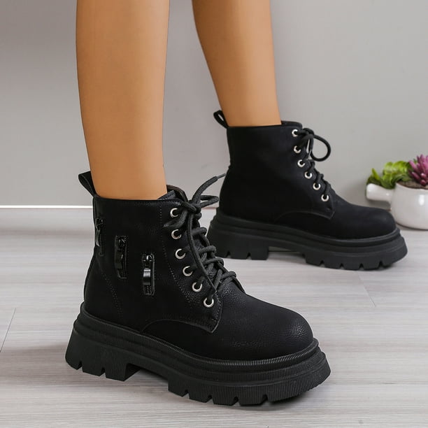 Botas Moteras Para Mujer GOODSTEP Piel Negra, Con Cremallera